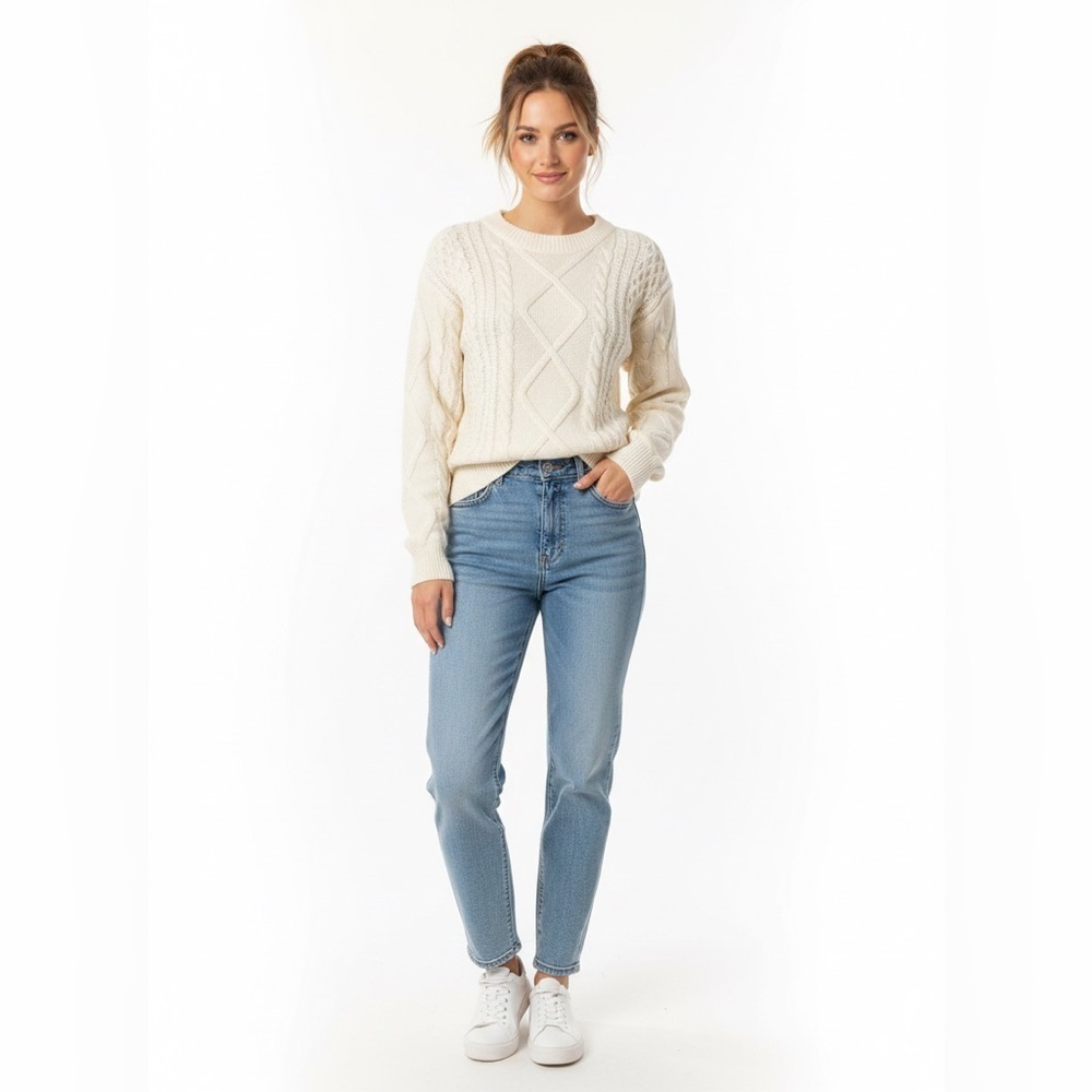 Aelfric Eden Cream Cable Knit Sweater Oversized Cozy Streetwear Pullover NWT S